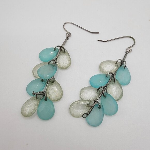 Light Blue Turquoise Clear White Freshwater‎ Dangle Earrings Boho - Picture 1 of 3